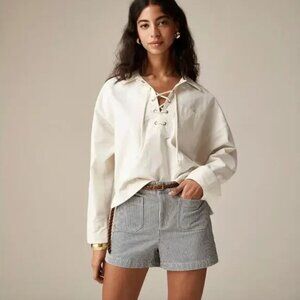 J.Crew Lace Up Pullover Shirt Ivory Nautical Linen Cotton Relaxed Small